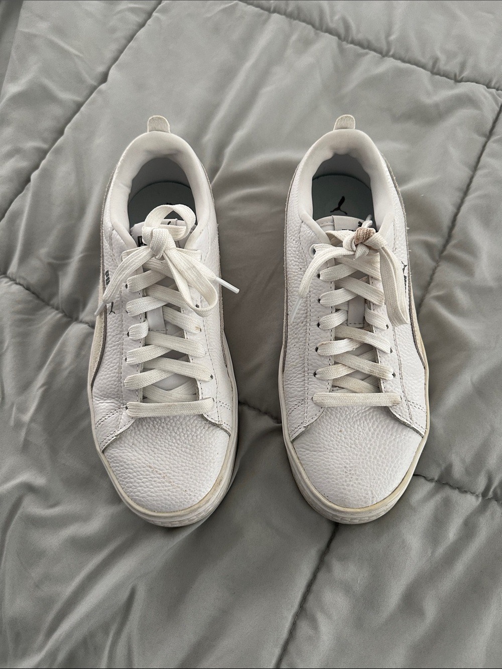 Puma White Low-Top Leather Sneakers with Cream Accents